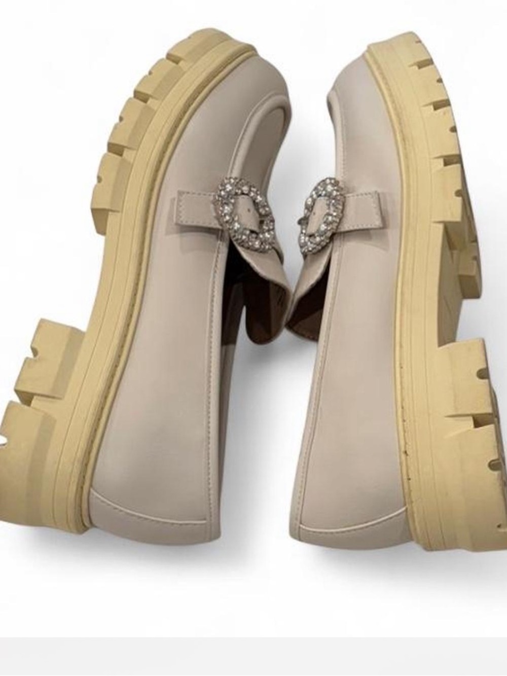 Crown&Ivy Lenny Lug Sole Loafer | Gray & Yellow | Ebellished buckles | Size 8.5 - Picture 3 of 7